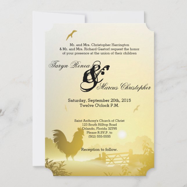 5x7 Wedding Invitation Sunny Morning Farm Country (Front)