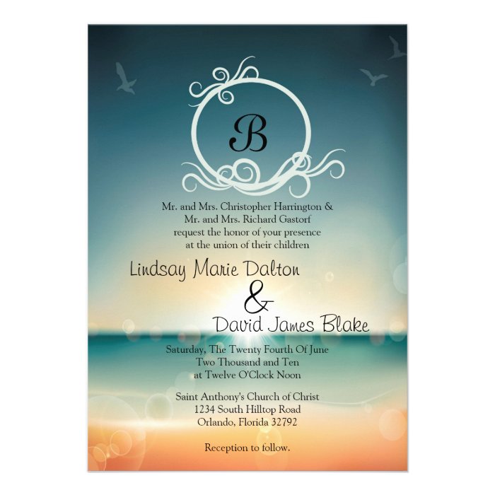 5x7 Wedding Invitation Sunset Beach