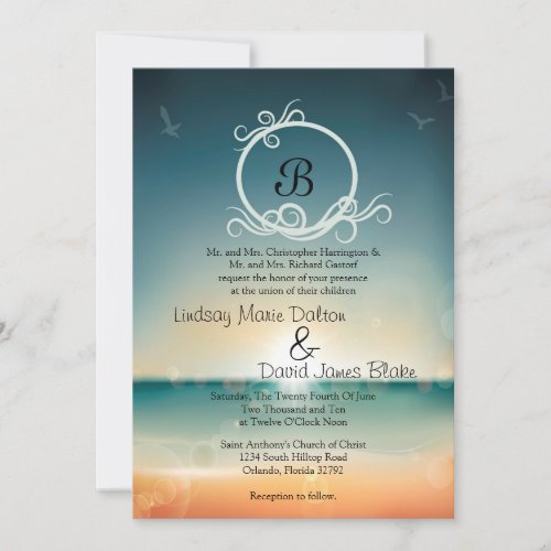 5x7 Wedding Invitation Sunset Beach