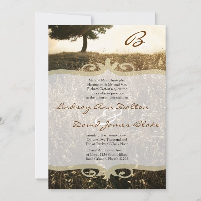 5x7 Wedding Invitation Tree & Sunset Hill (Front)