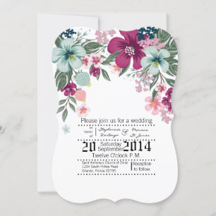5x7 Wedding Invitation Tropical Flowers on White