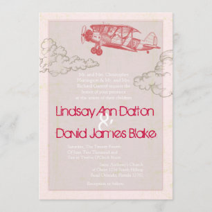 5x7 Wedding Invitation Vintage Airplane in Clouds