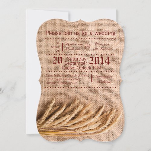 5x7 Wedding Invitation Wheat on Burlap Sack Countr