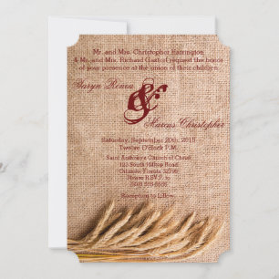 5x7 Wedding Invitation Wheat on Burlap Sack Countr