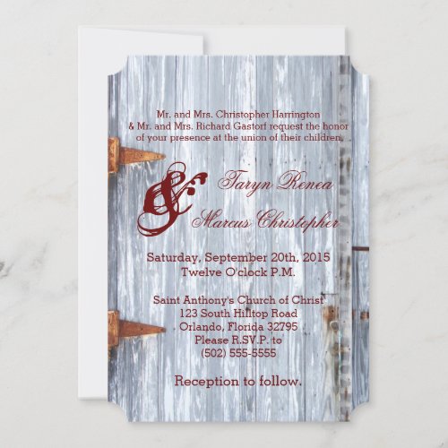 5x7 Wedding Invitation White Wash Wood Barn Door C