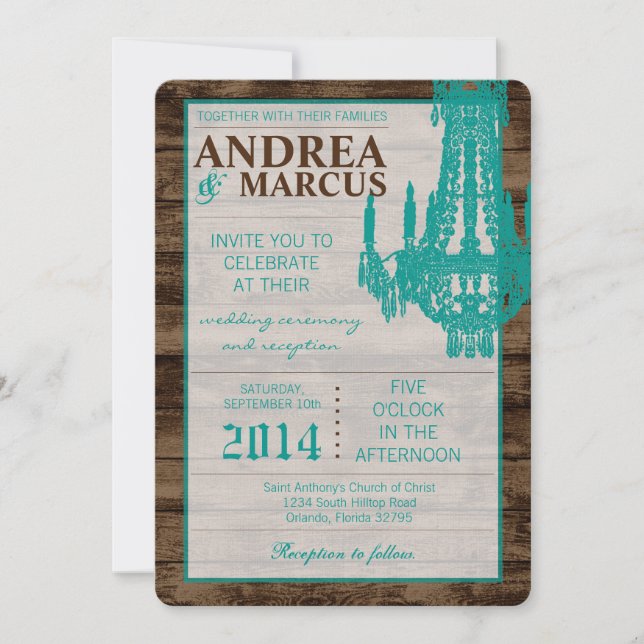 5x7  Western Rustic Chandelier Wedding Invitation (Front)