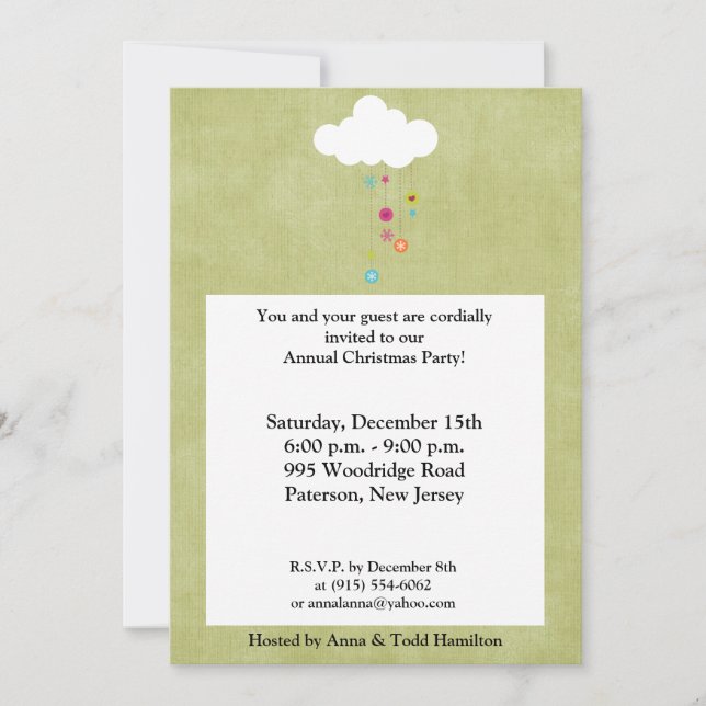 5x7 Winter Cloud / Snowflakes Christmas Invitation (Front)