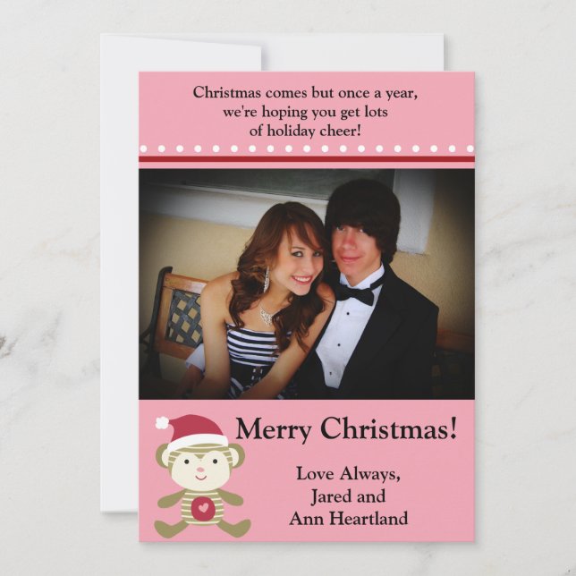 5x7 Winter Monkey in Santa Hat Invitation (Front)