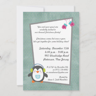 5x7 Winter Penguin Christmas Party Invitation