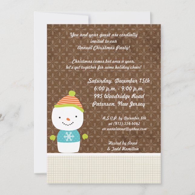5x7 Winter Snowman winter SnowInvitation Invitation (Front)
