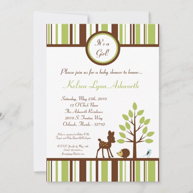 5x7 Woodland Forest Deer Baby Shower Invitation (Front)