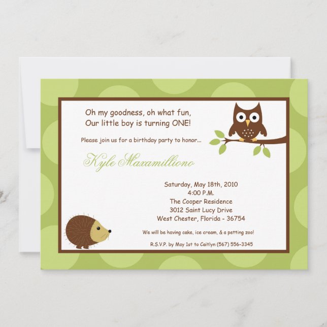 5x7 Woodland Forest Owl Birthday Party Invitation (Front)