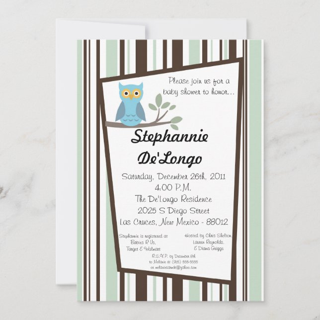 5x7 Woodland Forrest Owl Baby Shower Invitation (Front)