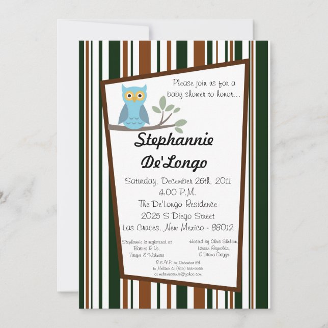 5x7 Woodland Forrest Owl Baby Shower Invitation (Front)