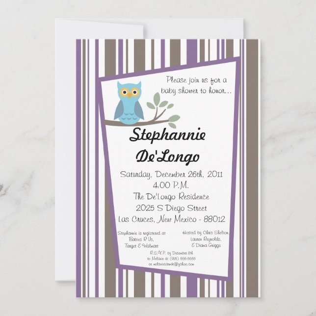 5x7 Woodland Forrest Owl Baby Shower Invitation (Front)