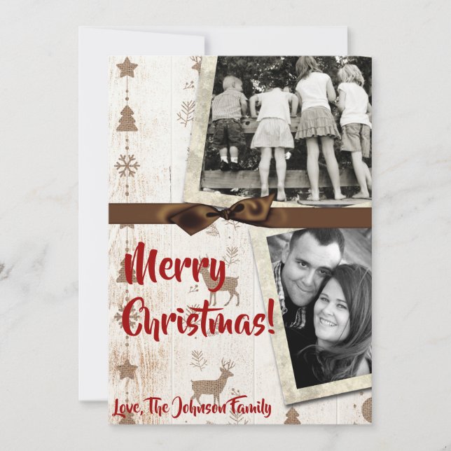 5x7 XMAS Christmas Burlap Deer Doe Buck PHOTO Card (Front)