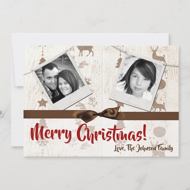 5x7 XMAS Christmas Burlap Deer Doe Buck PHOTO Card (Front)