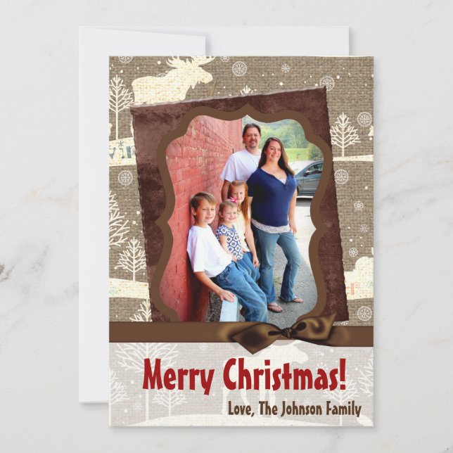 5x7 XMAS Christmas Burlap Deer Doe Buck PHOTO Card (Front)