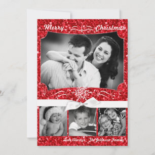 5x7 XMAS Christmas Red Glitter Snowfla PHOTO Card