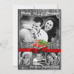 5x7 XMAS Red Christmas Truck Tree Wood PHOTO Card