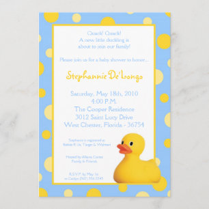 5x7 Yellow Blu Rubber Ducky Baby Shower Invitation
