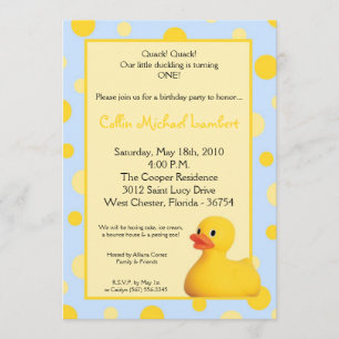 5x7 Yellow Blu Rubber Ducky Birthday Invitation