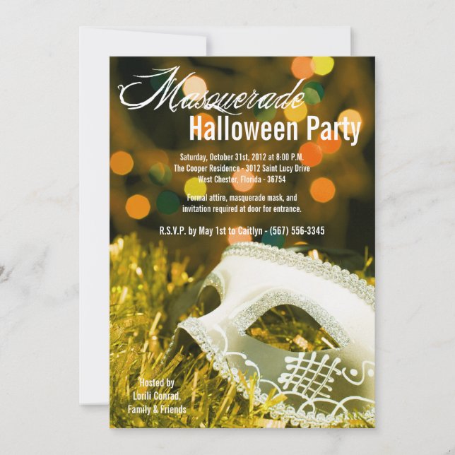5x7 Yellow Masquerade Halloween Costume Invitation (Front)
