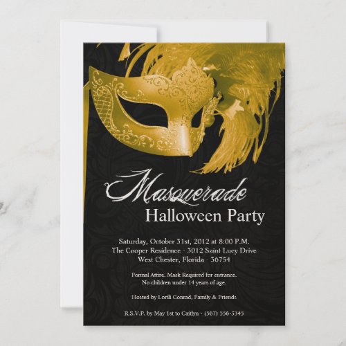 5x7 Yellow Masquerade Halloween Invitation