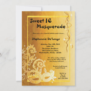 5x7 Yellow Masquerade Sweet 16 Birthday Invitation