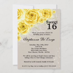 5x7 Yellow Roses Sweet 16 Birthday Invitation