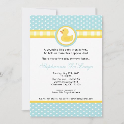 5x7 Yellow Rubber Ducky Baby Shower Invitation