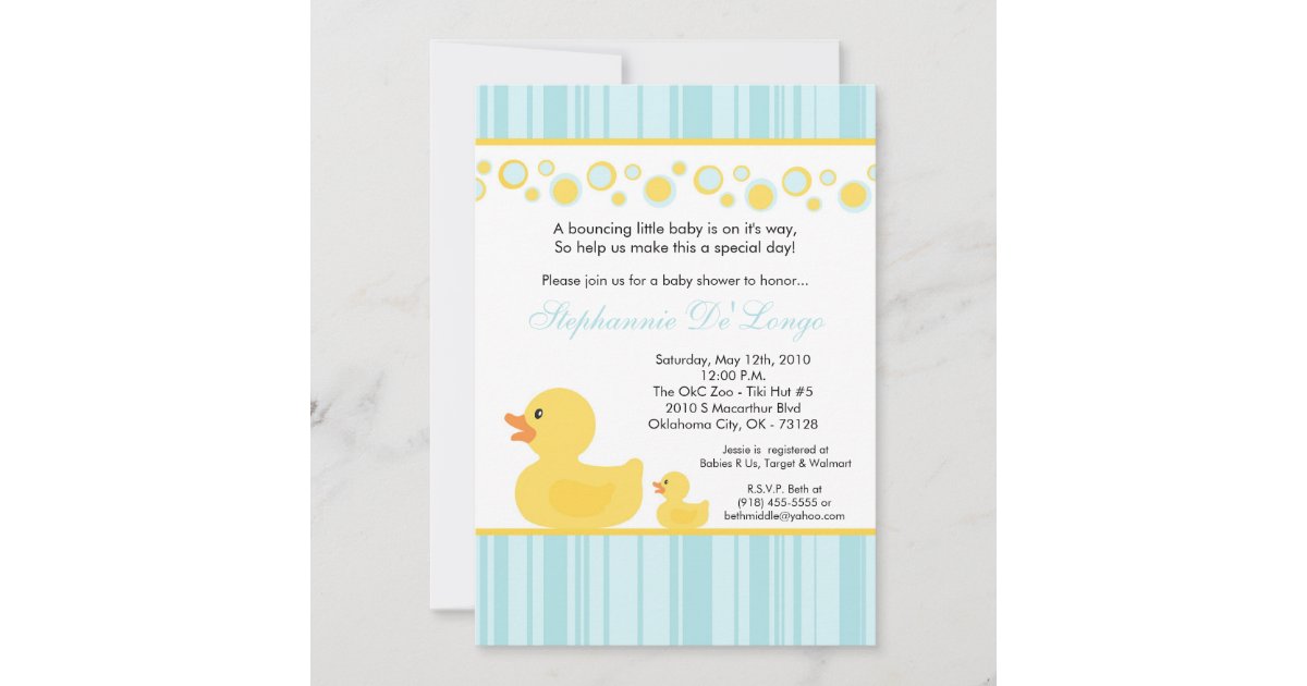 5x7 Yellow Rubber Ducky Baby Shower Invitation | Zazzle