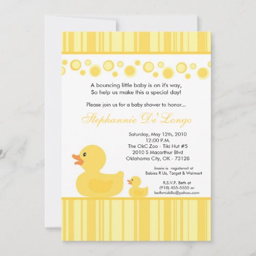 5x7 Yellow Rubber Ducky Baby Shower Invitation