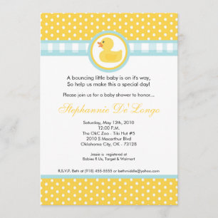 5x7 Yellow Rubber Ducky Baby Shower Invitation
