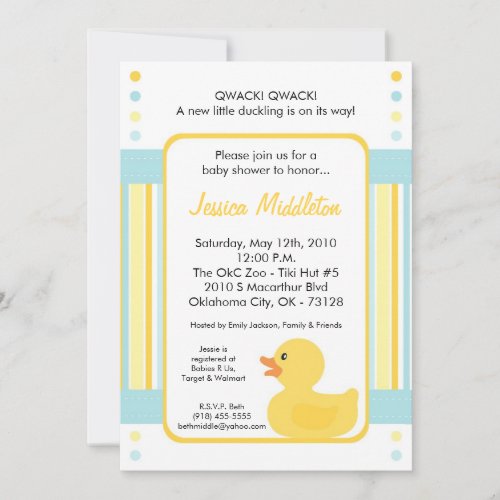 5x7 Yellow Rubber Ducky Baby Shower Invitation