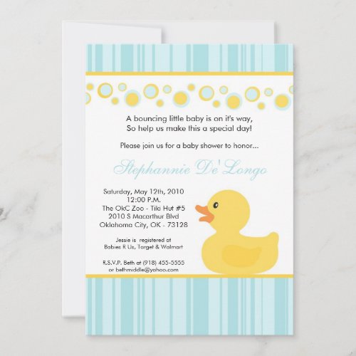 5x7 Yellow Rubber Ducky Baby Shower Invitation