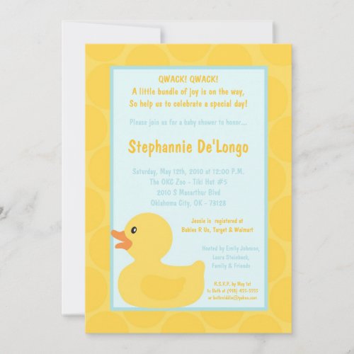 5x7 Yellow Rubber Ducky Duc Baby Shower Invitation