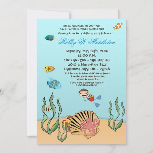 5x7Boy Under the Sea  Birthday Party Invitation