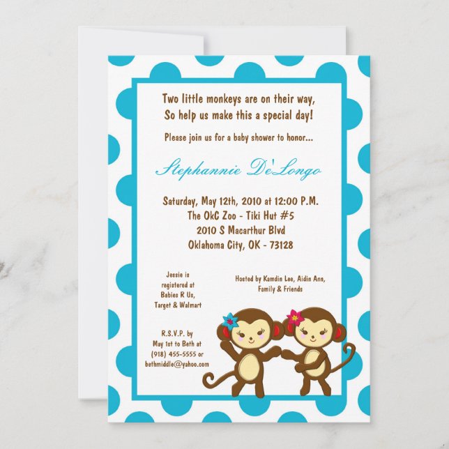 5x7Jungle Gym Monkey Dance Baby Shower Invitation (Front)