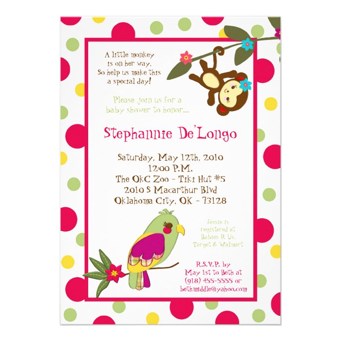 5x7Jungle Gym Monkey Dance Baby Shower Invitation