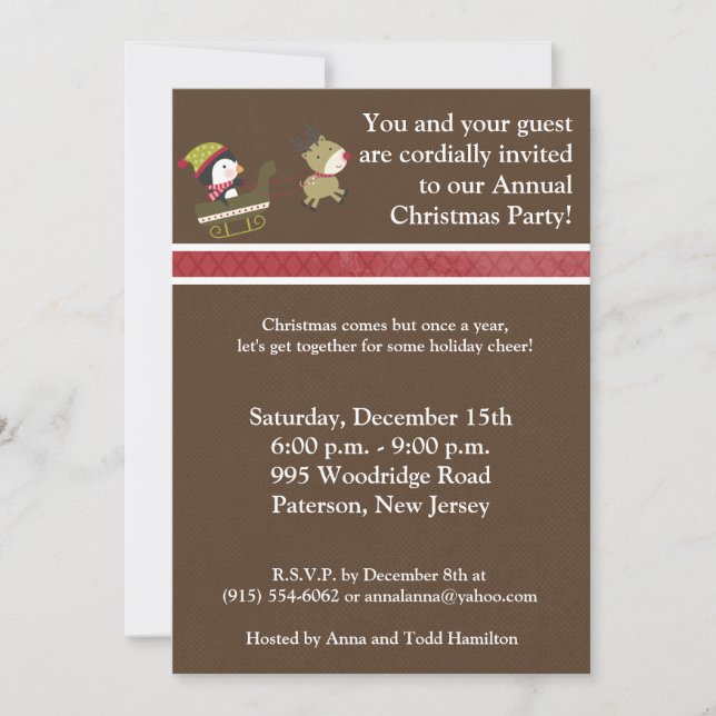 5x7Penguin / Reindeer Christmas Games Invitation (Front)