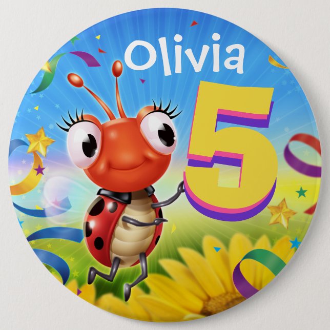 5yrs Custom birthday badge Little Ladybug range Button (Front)