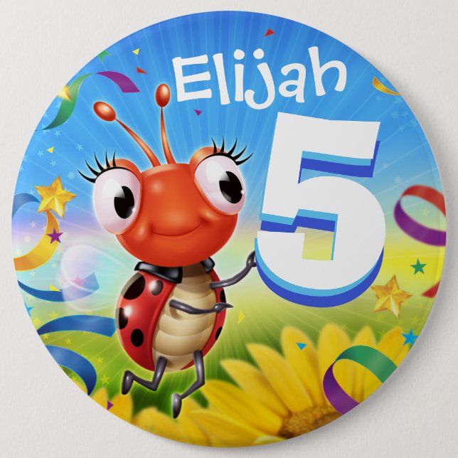 5yrs Custom birthday badge Little Ladybug range Pinback Button (Front)