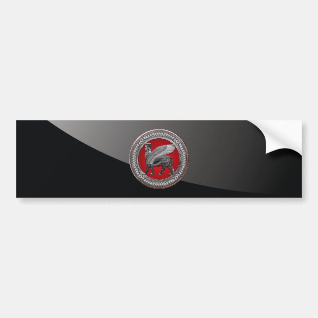 [600] Assyrian Winged Bull: Silver & Black Lamassu Bumper Sticker (Front)