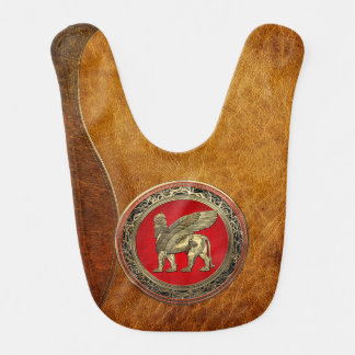 [600] Assyrian Winged Lion - Gold Lamassu Baby Bib