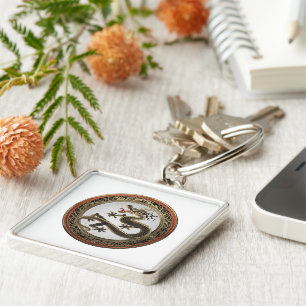 [600] Black and Gold Sacred Eastern Dragon Keychain