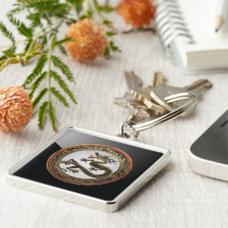 [600] Black and Gold Sacred Eastern Dragon Keychain