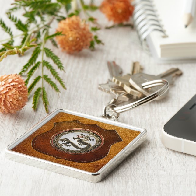 [600] Black and Gold Sacred Eastern Dragon Keychain (Side)