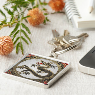 [600] Black and Gold Sacred Eastern Dragon Keychain