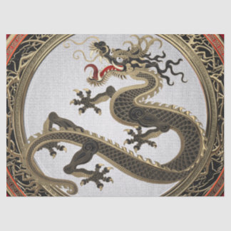 [600] Black and Gold Sacred Eastern Dragon Tissue Paper